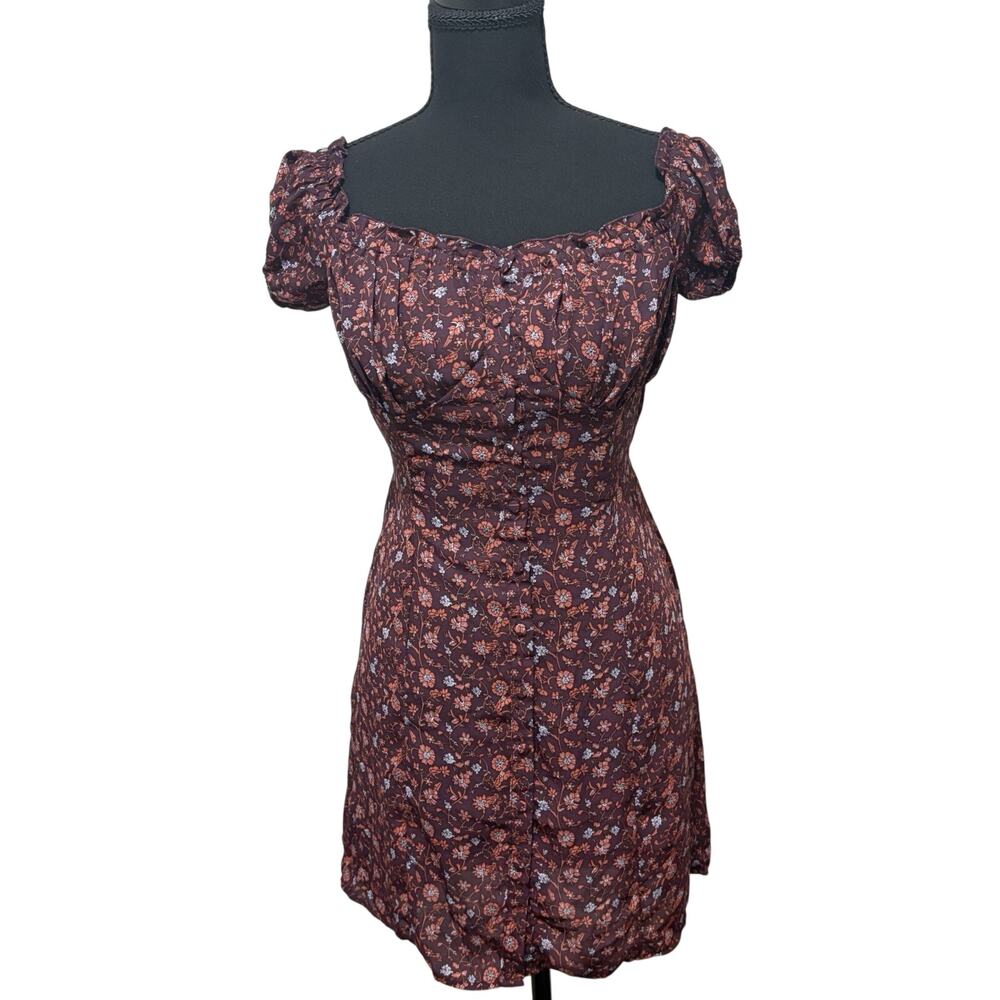 Dizzire Floral Mini Dress Womens Small Puff Sleeve Smocked Back Cottagecore